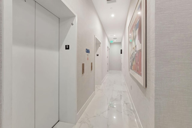 20155 Boca W Dr Unit Phc902, Boca Raton, FL 33434 - hall with elevator, light marble finish floors, and recessed lighting