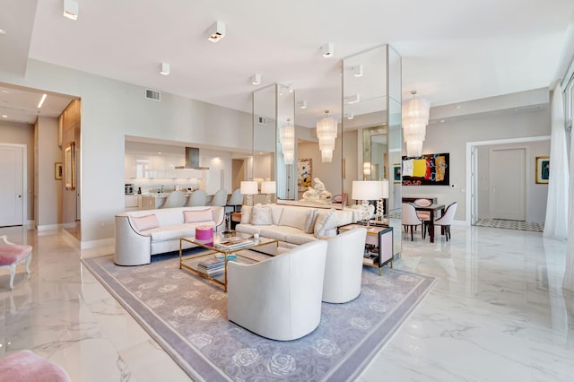20155 Boca W Dr Unit Phc902, Boca Raton, FL 33434 - living area with light marble finish floors and baseboards