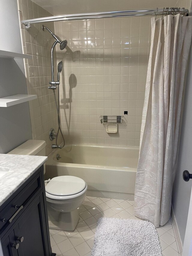 4237 Oak Terrace Dr, Greenacres, FL 33463 - full bath featuring vanity, shower / tub combo with curtain, tile patterned floors, and toilet