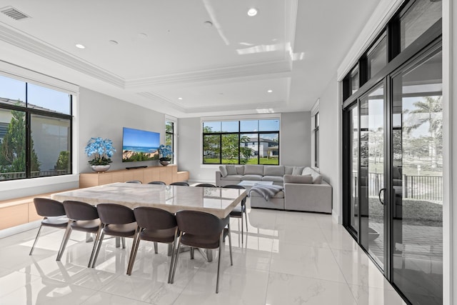 10715 Estuary Dr, Parkland, FL 33076 - dining area featuring a wealth of natural light, ornamental molding, recessed lighting, and visible vents