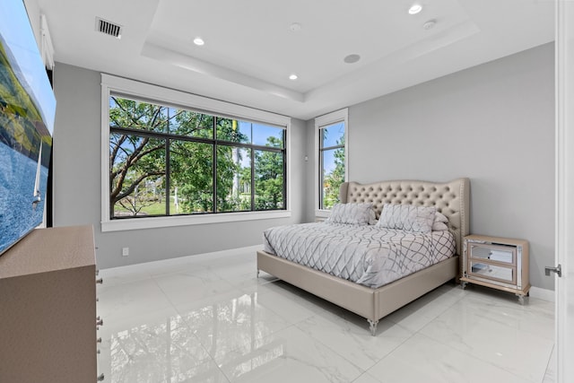 10715 Estuary Dr, Parkland, FL 33076 - bedroom with marble finish floor, visible vents, multiple windows, and a raised ceiling