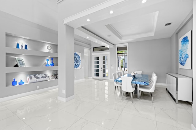 10715 Estuary Dr, Parkland, FL 33076 - dining space with marble finish floor, baseboards, french doors, and a raised ceiling