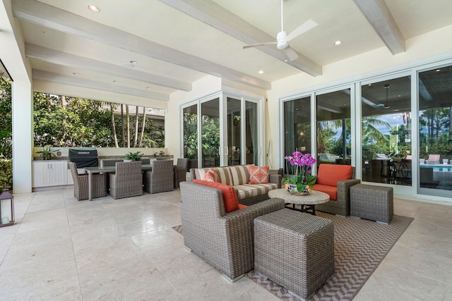 view of patio / terrace featuring a ceiling fan and an outdoor hangout area