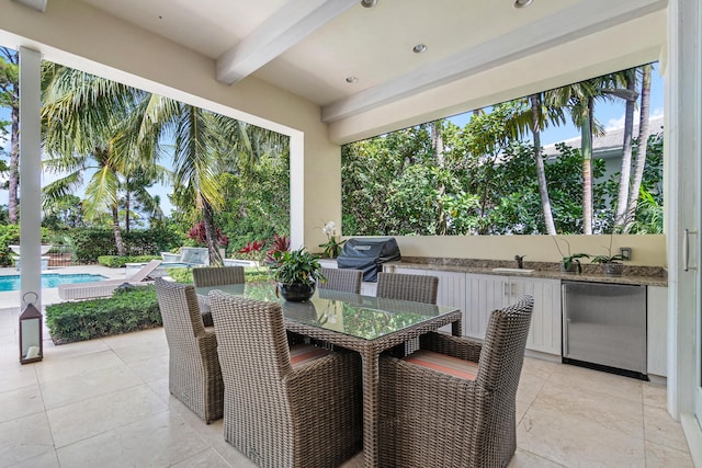 view of patio featuring a fenced in pool, a grill, and area for grilling