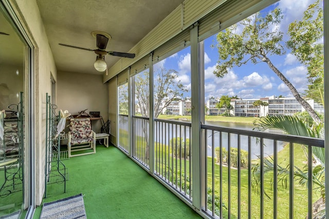 6585 Kensington Ln Unit 307, Delray Beach, FL 33446 - sunroom / solarium with a water view and a ceiling fan