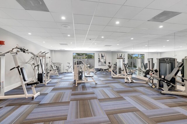 6585 Kensington Ln Unit 307, Delray Beach, FL 33446 - gym with carpet, recessed lighting, and baseboards