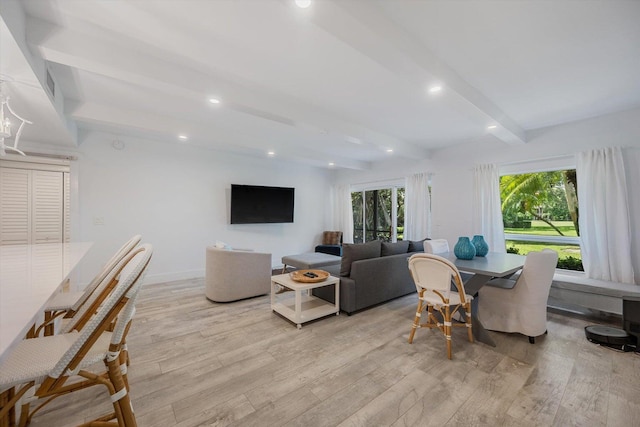 13334 Polo Club Rd Unit 234/235, Wellington, FL 33414 - living area featuring recessed lighting, light wood-style flooring, beam ceiling, and visible vents