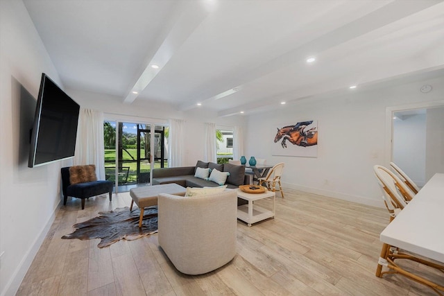 13334 Polo Club Rd Unit 234/235, Wellington, FL 33414 - living area featuring recessed lighting, beamed ceiling, baseboards, and light wood-type flooring