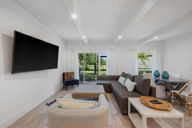 13334 Polo Club Rd Unit 234/235, Wellington, FL 33414 - living area featuring recessed lighting, baseboards, beam ceiling, and light wood-type flooring