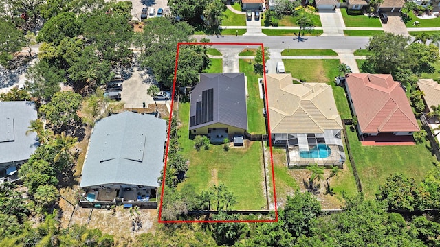 500 N Cypress Dr, Tequesta, FL 33469 - aerial perspective of suburban area with property boundaries highlighted and a pool area