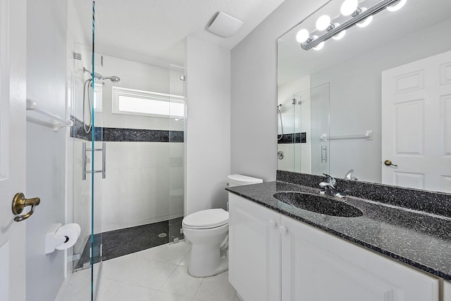 500 N Cypress Dr, Tequesta, FL 33469 - bathroom with toilet, a stall shower, tile patterned flooring, and vanity