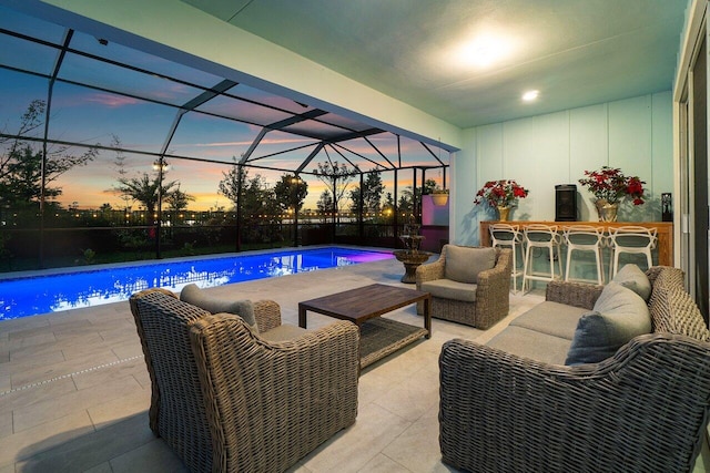 view of swimming pool with a fenced in pool