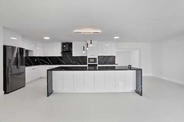 20685 NE 2nd Ave, Miami, FL 33179 - kitchen featuring white cabinets, modern cabinets, black appliances, and wall chimney exhaust hood