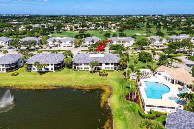 15687 Loch Maree Ln Unit 2404, Delray Beach, FL 33446 - aerial perspective of suburban area with a nearby body of water, a local golf course, and a pool