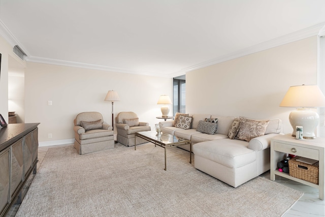 living room with crown molding