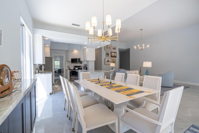 dining room featuring recessed lighting, an inviting chandelier, and visible vents