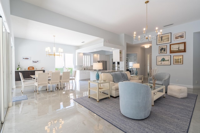 living room featuring a chandelier