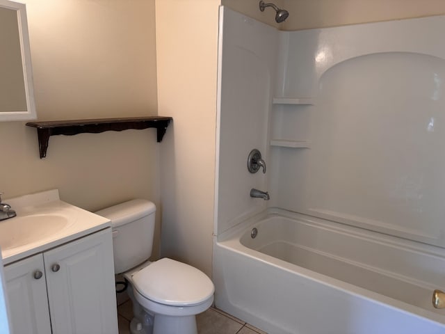 17924 W Sycamore Dr, Loxahatchee, FL 33470 - bathroom with bathing tub / shower combination, toilet, vanity, and tile patterned floors