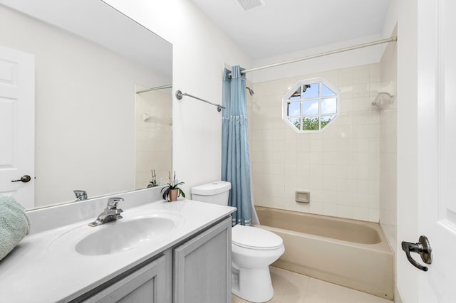 21256 Via Fiore, Boca Raton, FL 33433 - bathroom featuring toilet, vanity, shower / bath combination with curtain, and tile patterned floors