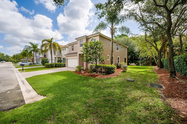 21256 Via Fiore, Boca Raton, FL 33433 - view of property exterior featuring concrete driveway, a garage, stucco siding, and a lawn