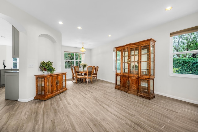 21256 Via Fiore, Boca Raton, FL 33433 - living area featuring baseboards, light wood finished floors, recessed lighting, and arched walkways