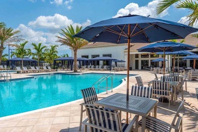pool with a patio