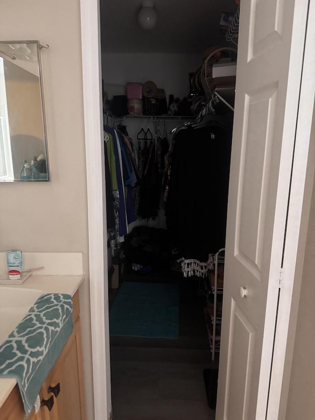 walk in closet featuring wood finished floors