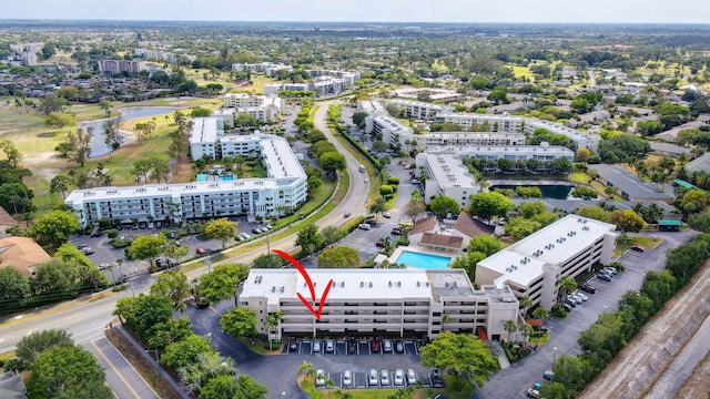 bird's eye view featuring a water view