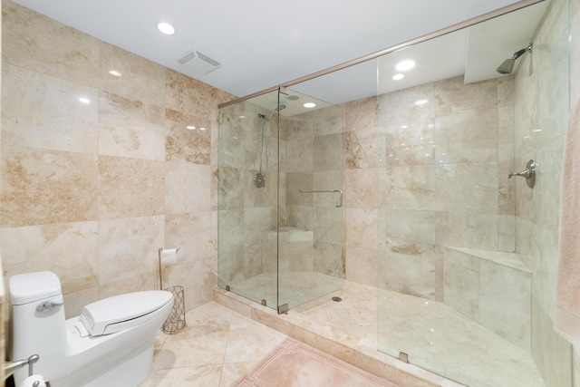 4740 S Ocean Blvd Unit 511, Highland Beach, FL 33487 - bathroom with recessed lighting, a stall shower, toilet, and visible vents