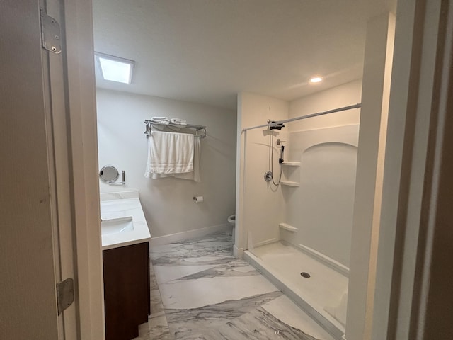 1372 SW Babcock Ave, Port Saint Lucie, FL 34953 - bathroom with marble finish flooring, a shower stall, and double vanity