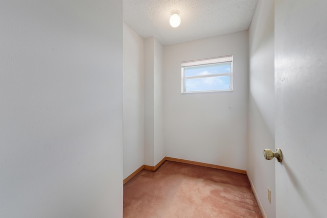 empty room featuring baseboards, a textured ceiling, and light colored carpet