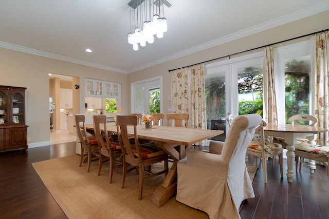 4510 Island Reef Dr, Wellington, FL 33449 - dining room with crown molding, recessed lighting, baseboards, and dark wood-style floors