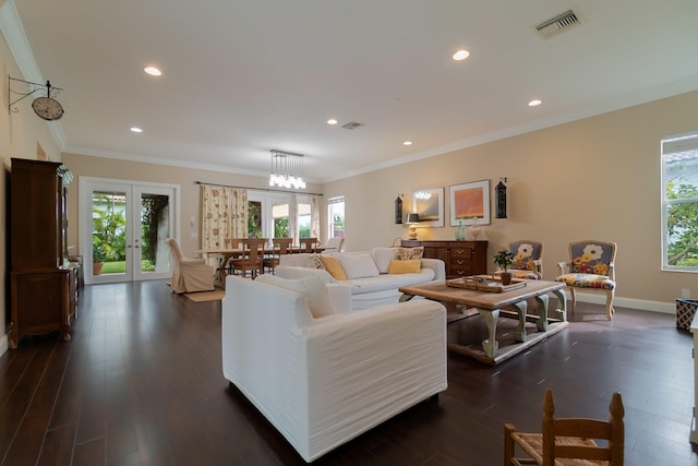 4510 Island Reef Dr, Wellington, FL 33449 - living room with french doors, visible vents, and dark wood-style floors