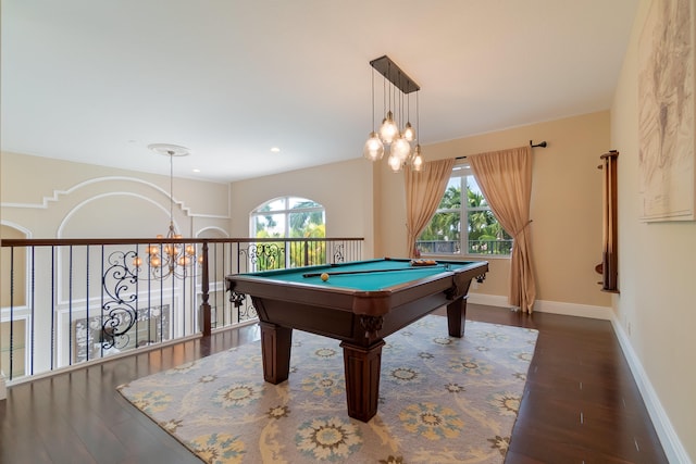 4510 Island Reef Dr, Wellington, FL 33449 - playroom with billiards, wood finished floors, baseboards, an inviting chandelier, and recessed lighting