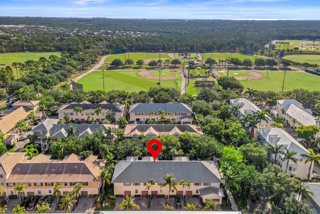 aerial perspective of suburban area with a local golf course