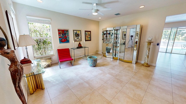 2323 NW Padova St, Port Saint Lucie, FL 34986 - living area featuring recessed lighting, ceiling fan, visible vents, and tile patterned floors