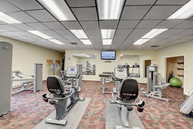 950 Egret Cir Unit 5409, Delray Beach, FL 33444 - workout area featuring visible vents, carpet, and a paneled ceiling