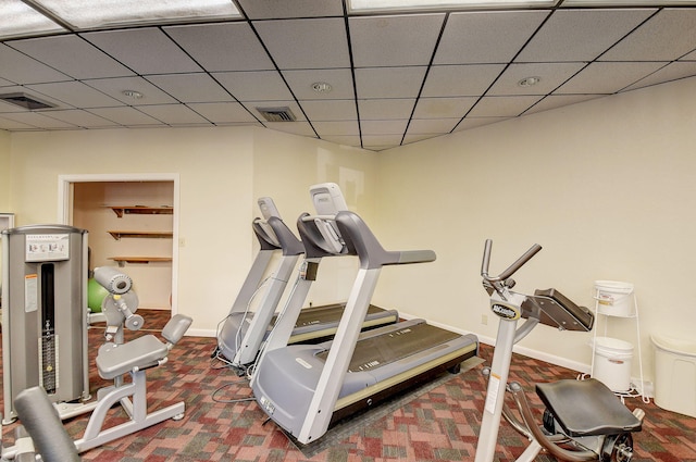 950 Egret Cir Unit 5409, Delray Beach, FL 33444 - exercise room with baseboards, a drop ceiling, and visible vents