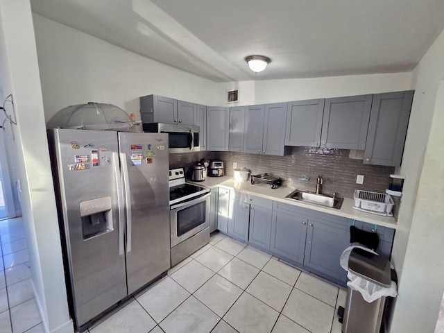 10090 W Fern St, Miami, FL 33157 - kitchen featuring decorative backsplash, a sink, light tile patterned floors, light countertops, and stainless steel appliances