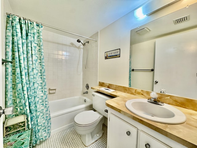 full bath with tile patterned floors, vanity, toilet, and visible vents