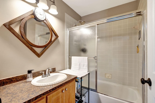full bath featuring vanity and enclosed tub / shower combo
