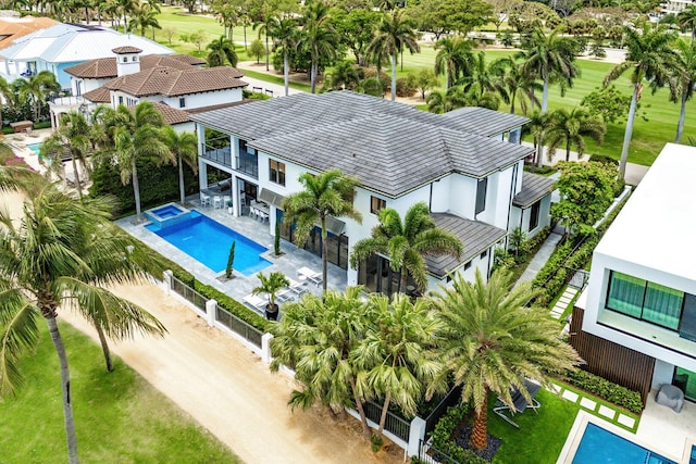 aerial view of a pool