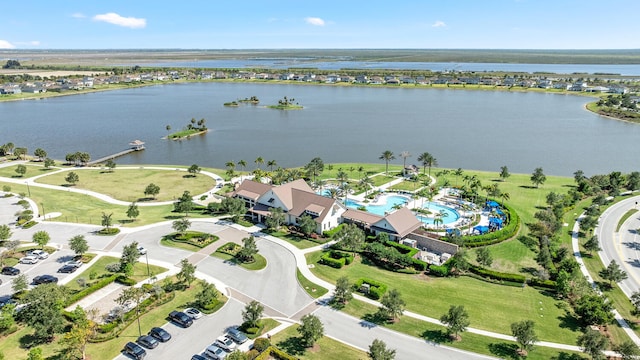 aerial view with a water view