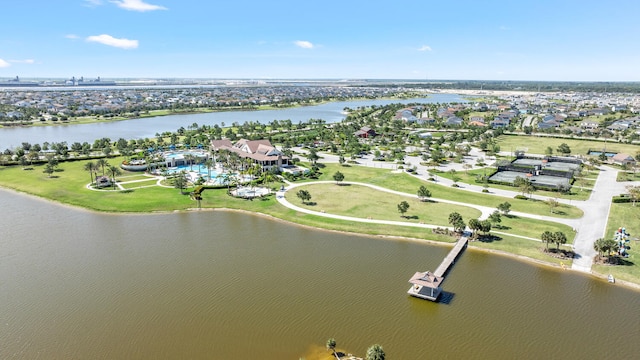 aerial view with a water view and a residential view