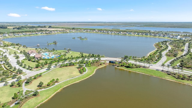 aerial view with a water view