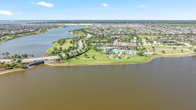 bird's eye view with a water view and a residential view