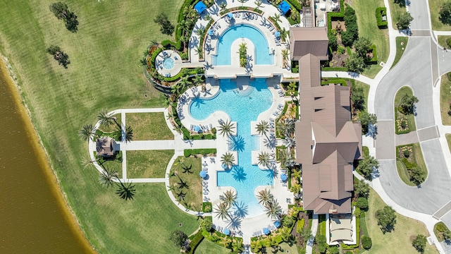 bird's eye view featuring a water view