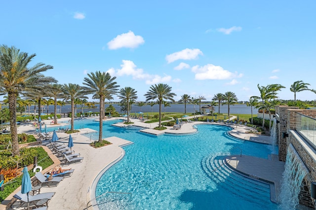 pool with a patio area