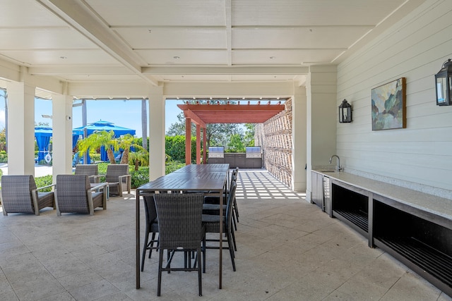 view of patio / terrace with a sink and outdoor dining space