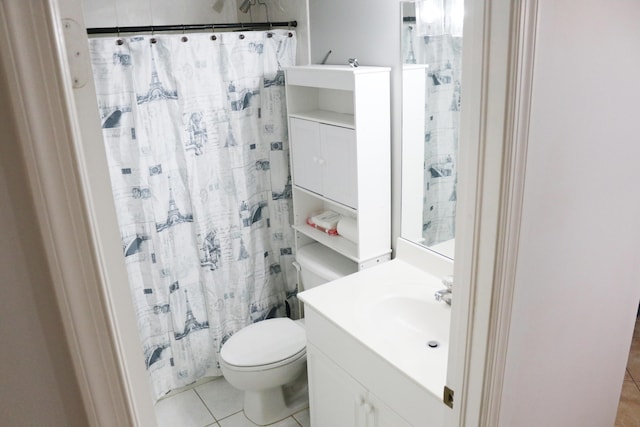 12582 Shoreline Dr, Wellington, FL 33414 - full bathroom with toilet, a shower with curtain, tile patterned flooring, and vanity
